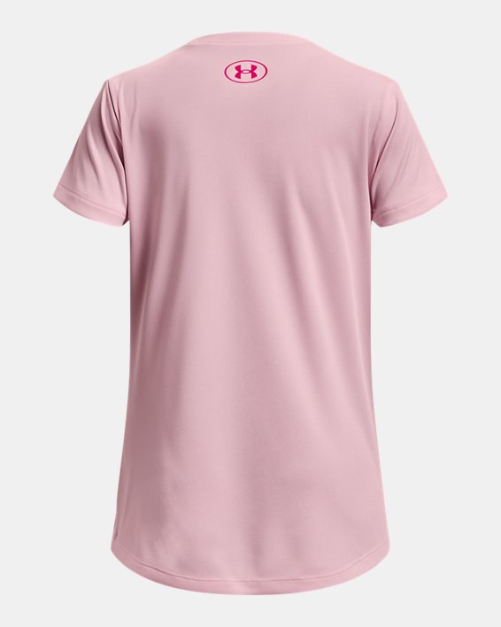 UA Tech™ Print Fill Kurzarm-Oberteil mit großem Logo für Mädchen, Pink, pdpMainDesktop image number 1